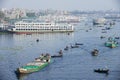 Residents of Dhaka cross Buriganga river by boats in Dhaka, Bangladesh. Royalty Free Stock Photo